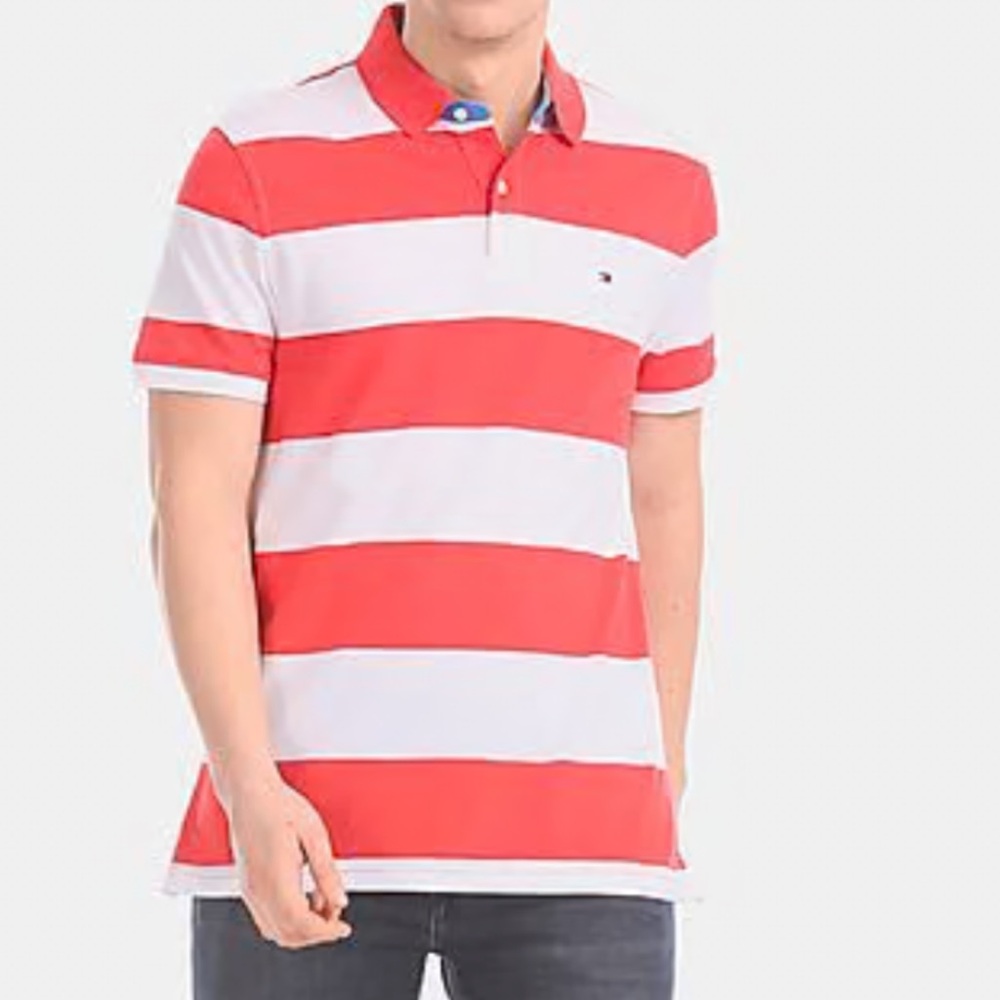 Tommy Hilfiger Coral & White Striped Polo Shirt
